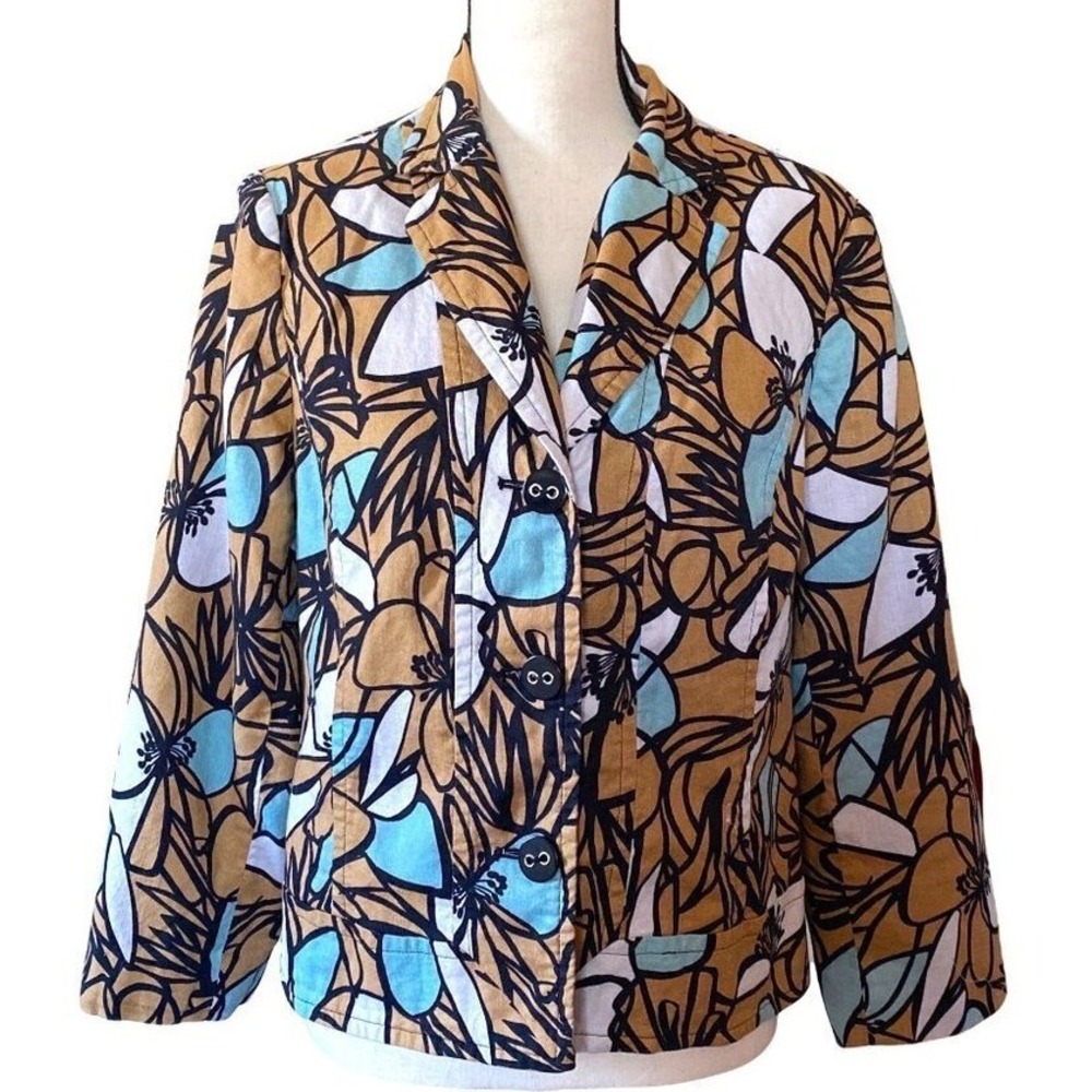 RQT Abstract floral patterns  multicolor Three buttons blazer women size 14 Larg